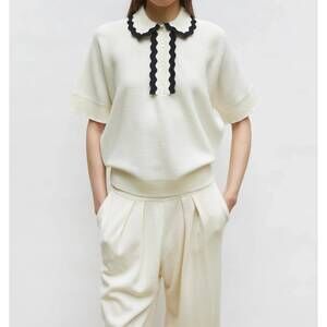 NEW MOLLI rickrack collar loose-fitting knit top in black natural